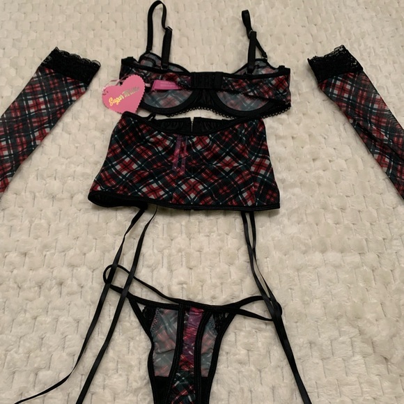 Dolls Kill Sugar Thrillz Plaid For You Lingerie Set, Size XS, NWT - Picture 3 of 5
